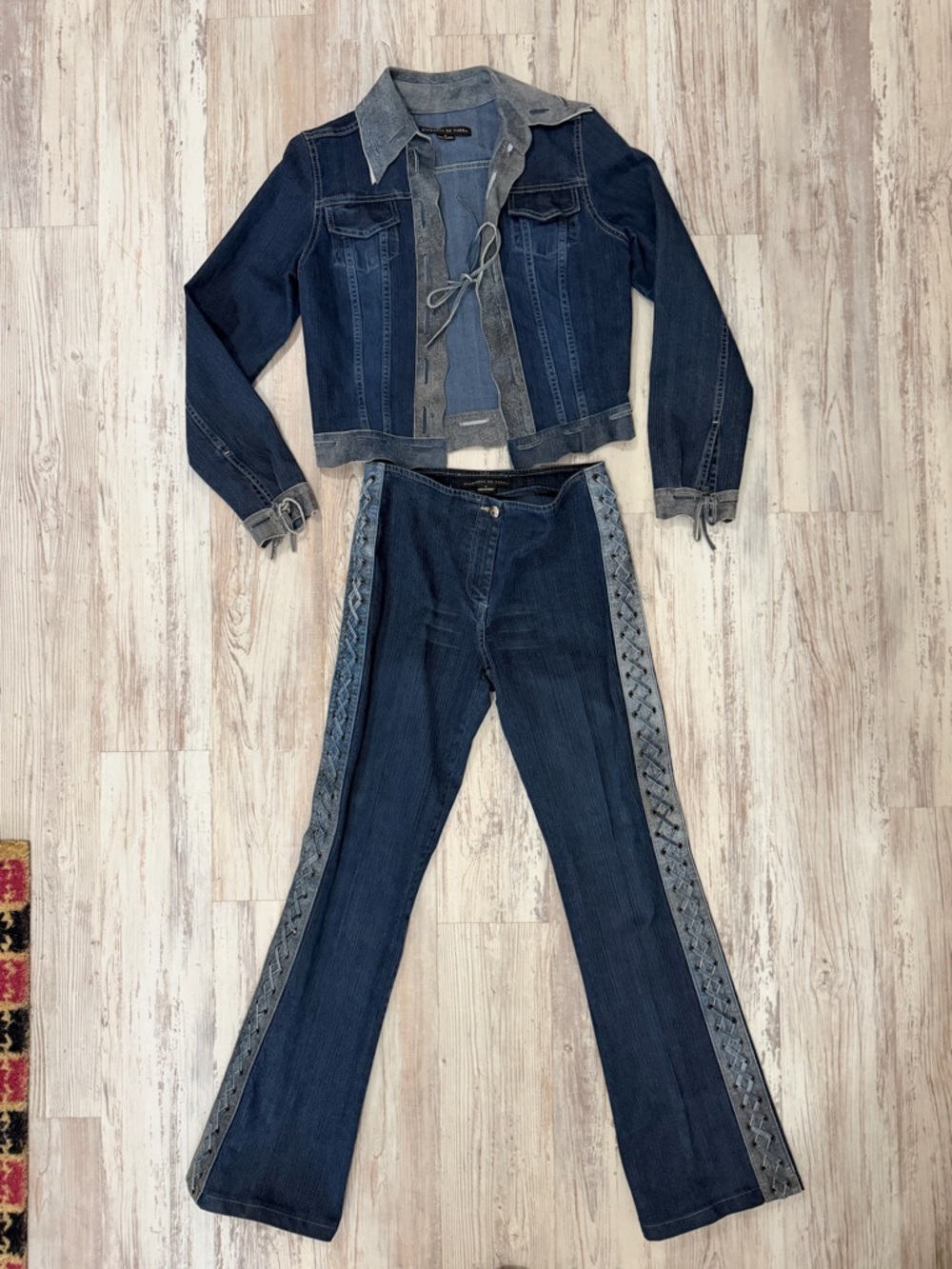 Denim Jacket & Jeans With Suede Trim Y2K 2000s Set By Elements By Vakko